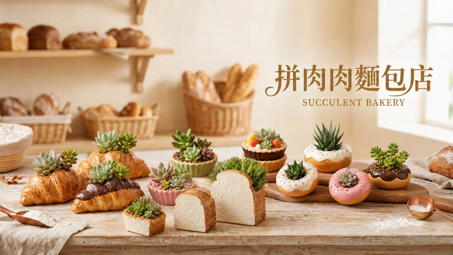 🍞 【拼肉肉】肉肉甜點店|優質厚片吐司 X 真實多肉盲盒 (三種尺寸任選|零熱量下午茶|含盆土專業組裝) 拼肉肉 Puzzle Of Succulent