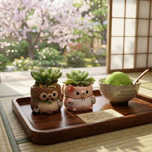 💰 【肉肉動物園】心動開運!粉紅X咖啡狸貓情侶組 真實多肉盲盒 (開箱即擺|財富與幸運雙收|專業含盆土組裝)