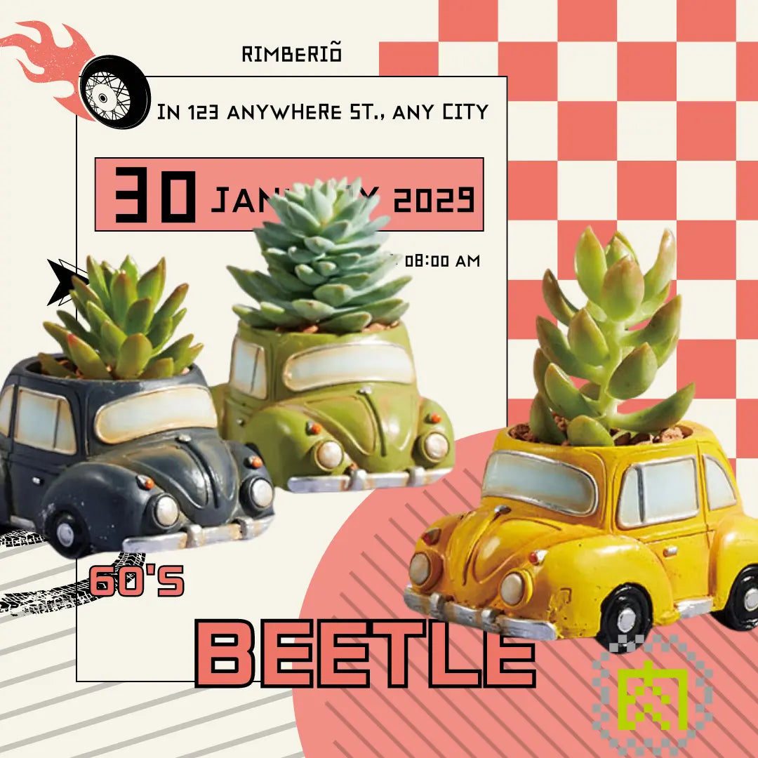 succulent car Succulent Toy Box]-Japanese imported retro beetle car succulent combi – 拼肉肉  Puzzle Of Succulent