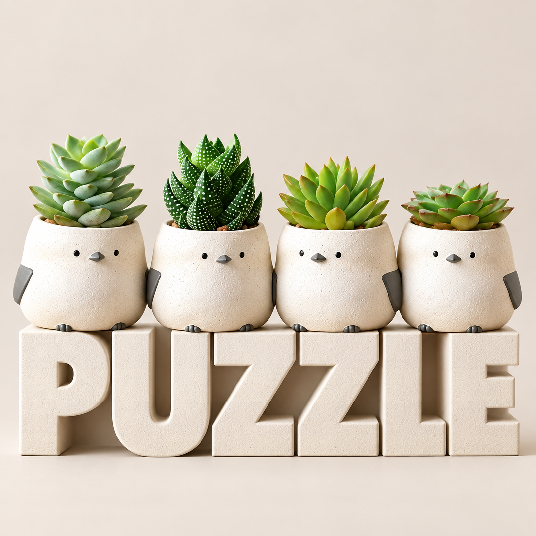 拼肉肉 PUZZLE 長尾山雀多肉盲盒四入排排站