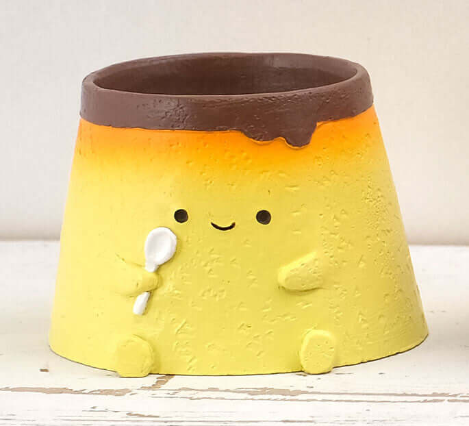 可愛布丁造型花盆，搭配小勺，展現療癒風格，完美為【甜蜜二月限定】肉肉甜點店・豪華全餐 🍰增添魅力！