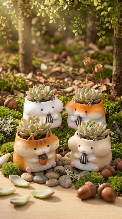 🐹🐿️ 【拼肉肉】四鼠來襲！松鼠 Ｘ 倉鼠 超萌多肉盲盒 (4款一次帶走｜鼠一鼠二的可愛｜含盆土專業組裝)