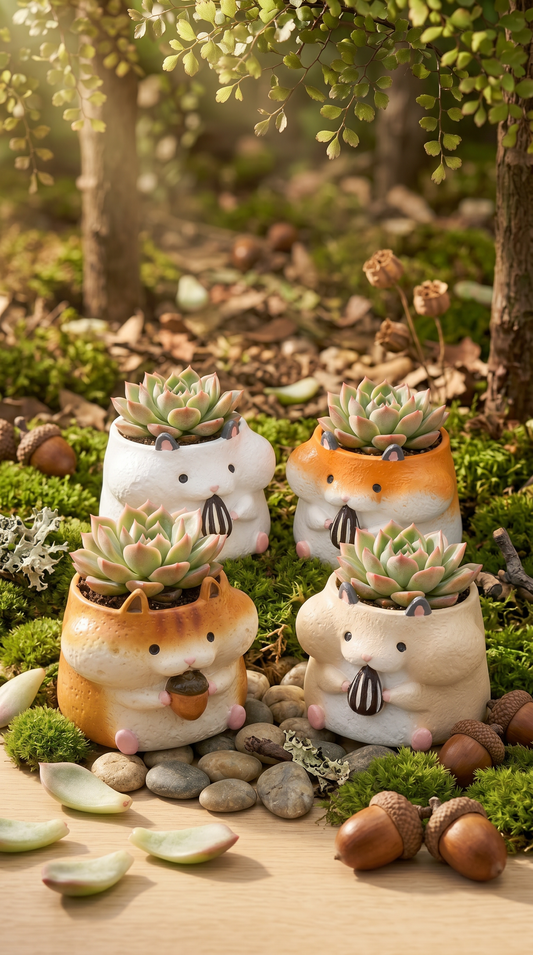 🐹🐿️ 【拼肉肉】四鼠來襲！松鼠 Ｘ 倉鼠 超萌多肉盲盒 (4款任選｜鼠一鼠二的可愛｜含盆土專業組裝)