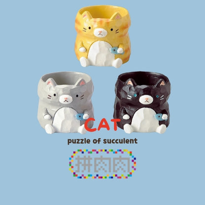 【肉肉動物園】魚你同行貓咪多肉花盆組合X3