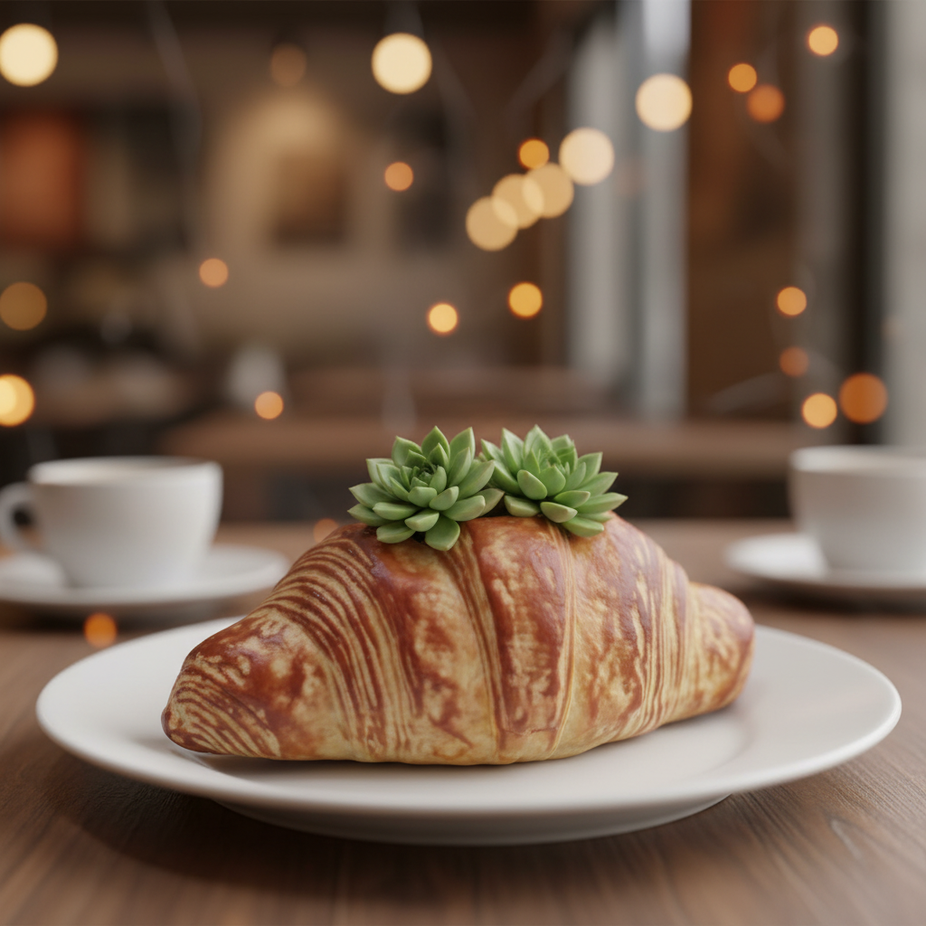🥐 【拼肉肉】肉肉甜點店｜法式金黃可頌 Ｘ 真實多肉盲盒 (S/M尺寸任選｜零熱量的法式浪漫｜含盆土專業組裝)