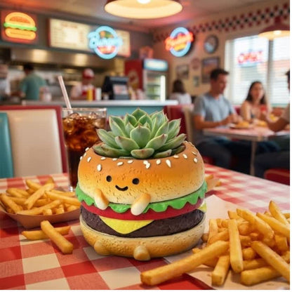 🍔🍙🍞 【肉肉早餐店】・元氣三寶真實多肉植物盲盒 (漢堡/吐司/飯糰｜零熱量早午餐｜辦公桌微型盆栽｜含盆土) 一吋多肉花盆
