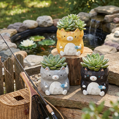 【肉肉動物園】魚你同行貓咪多肉花盆組合X3