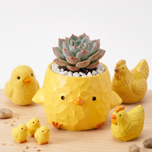 🐥 【肉肉動物園】破殼而出的可愛!萌呆黃色小雞 真實多肉微型盆栽 (辦公桌療癒萌寵|盲盒驚喜|含盆土專業組裝)