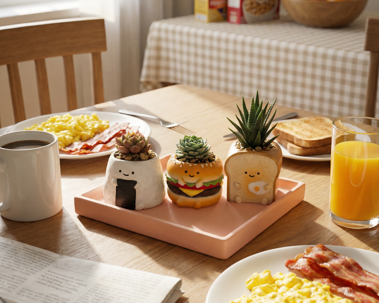 🍔🍙🍞 【肉肉早餐店】・元氣三寶真實多肉植物盲盒 (漢堡/吐司/飯糰｜零熱量早午餐｜辦公桌微型盆栽｜含盆土) 一吋多肉花盆