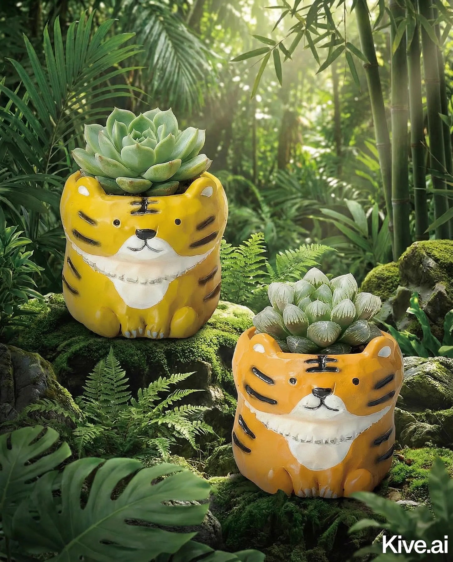 🐯 【拼肉肉】自帶洗腦神曲！兩隻老虎 Ｘ 多肉植栽組 (雙寶包色組｜自帶 BGM 的桌上神獸｜含盆土專業組裝) 拼肉肉 Puzzle Of Succulent