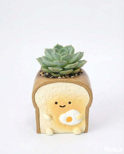 🍔🍙🍞 【肉肉早餐店】・元氣三寶真實多肉植物盲盒 (漢堡/吐司/飯糰｜零熱量早午餐｜辦公桌微型盆栽｜含盆土) 一吋多肉花盆