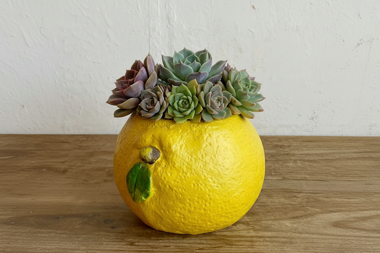 🍋 【肉肉植物園】仲夏樂園！鮮黃巨萌檸檬 Ｘ 夢幻多肉多重奏 (少數大盆限量版｜開箱即擺｜專業多肉拼盤種植到好)