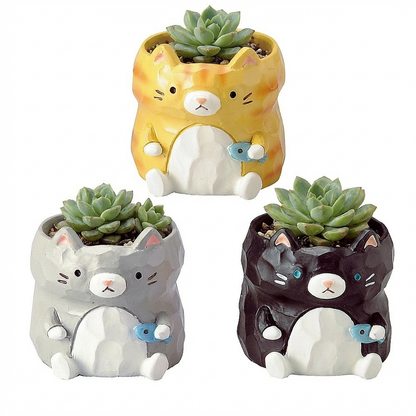 【肉肉動物園】魚你同行貓咪多肉花盆組合X3