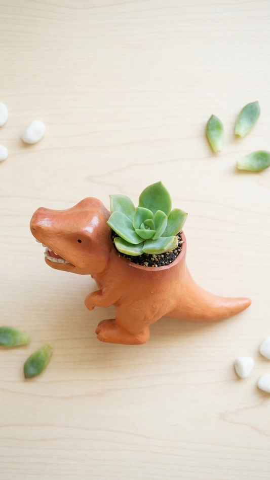 🦖 【拼肉肉】肉肉玩具箱｜彩色肉肉暴龍 Ｘ 真實一吋多肉盲盒 (單入款｜辦公桌的視覺系霸主｜含盆土專業組裝)