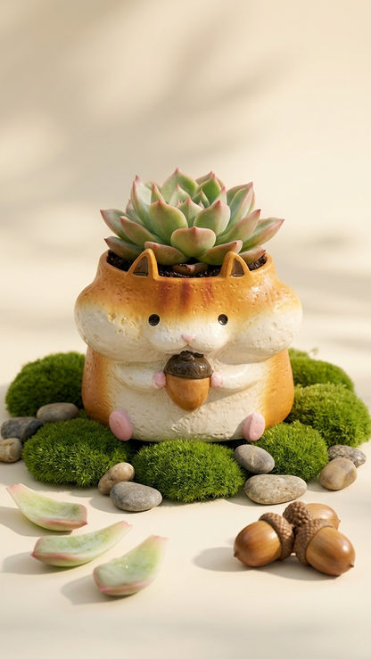 🐹🐿️ 【拼肉肉】四鼠來襲！松鼠 Ｘ 倉鼠 超萌多肉盲盒 (4款一次帶走｜鼠一鼠二的可愛｜含盆土專業組裝)