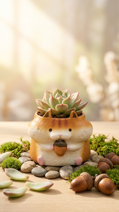 🐹🐿️ 【拼肉肉】四鼠來襲！松鼠 Ｘ 倉鼠 超萌多肉盲盒 (4款一次帶走｜鼠一鼠二的可愛｜含盆土專業組裝)