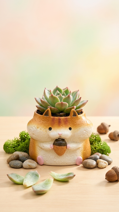🐹🐿️ 【拼肉肉】四鼠來襲！松鼠 Ｘ 倉鼠 超萌多肉盲盒 (4款一次帶走｜鼠一鼠二的可愛｜含盆土專業組裝)