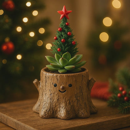 【拼肉肉聖誕限定】多肉植物樹樁組合 (聖誕圍巾版)