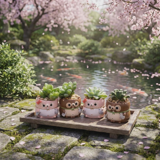 💰 【肉肉動物園】心動開運！粉紅Ｘ咖啡狸貓情侶組 真實多肉盲盒 (開箱即擺｜財富與幸運雙收｜專業含盆土組裝)