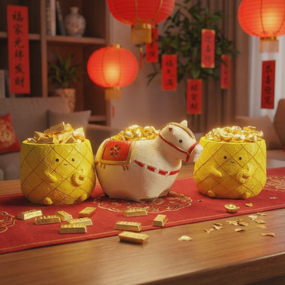 2026 馬年限定｜【馬上有錢】雙色萌馬金庫組 (金磚元寶版)